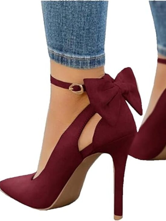 Womens High Heels Bow Tie Back Sexy Stiletto Ankle Strap Wedding Dress Pumps Sho